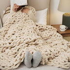 Throw Blanket Chenille Chunky Hand-Knotted Machine Washable
