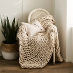 Throw Blanket Chenille Chunky Hand-Knotted Machine Washable