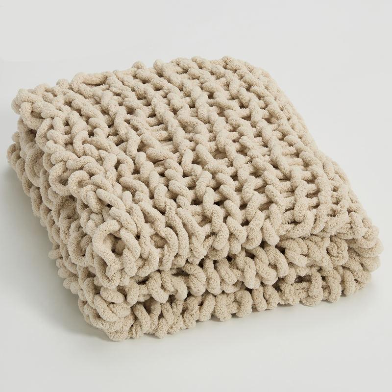Throw Blanket Chenille Chunky Hand-Knotted Machine Washable