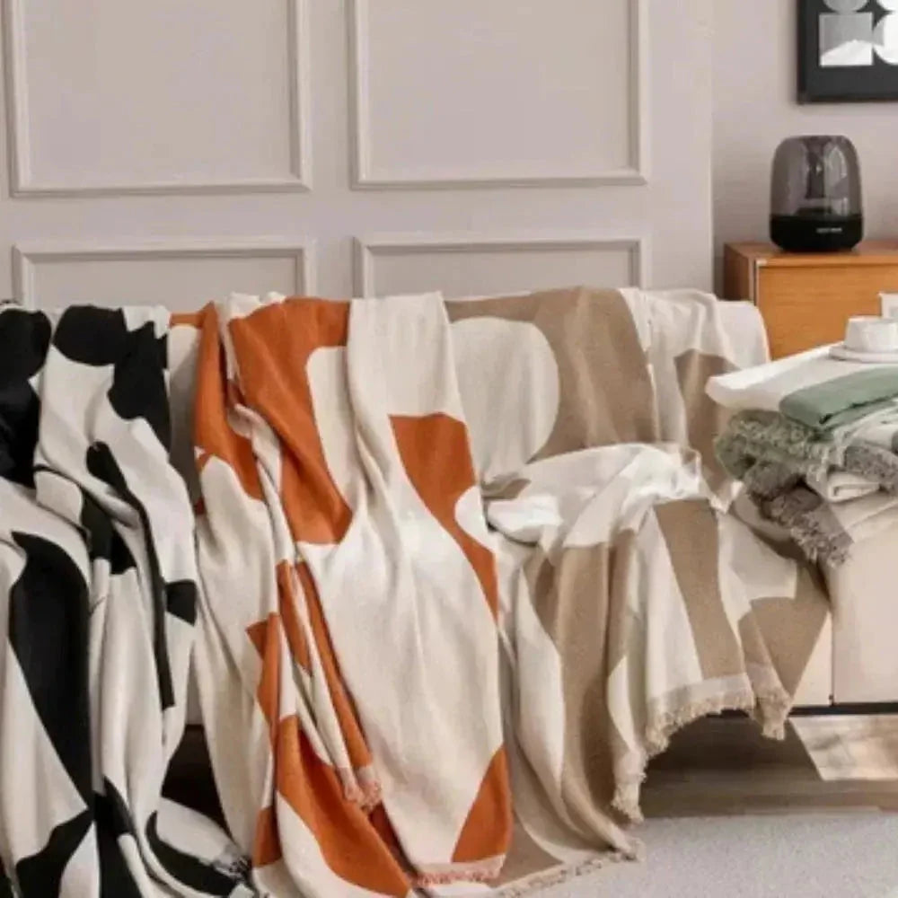 Throw Blanket Chenille Velvety Soft Checked Machine Washable