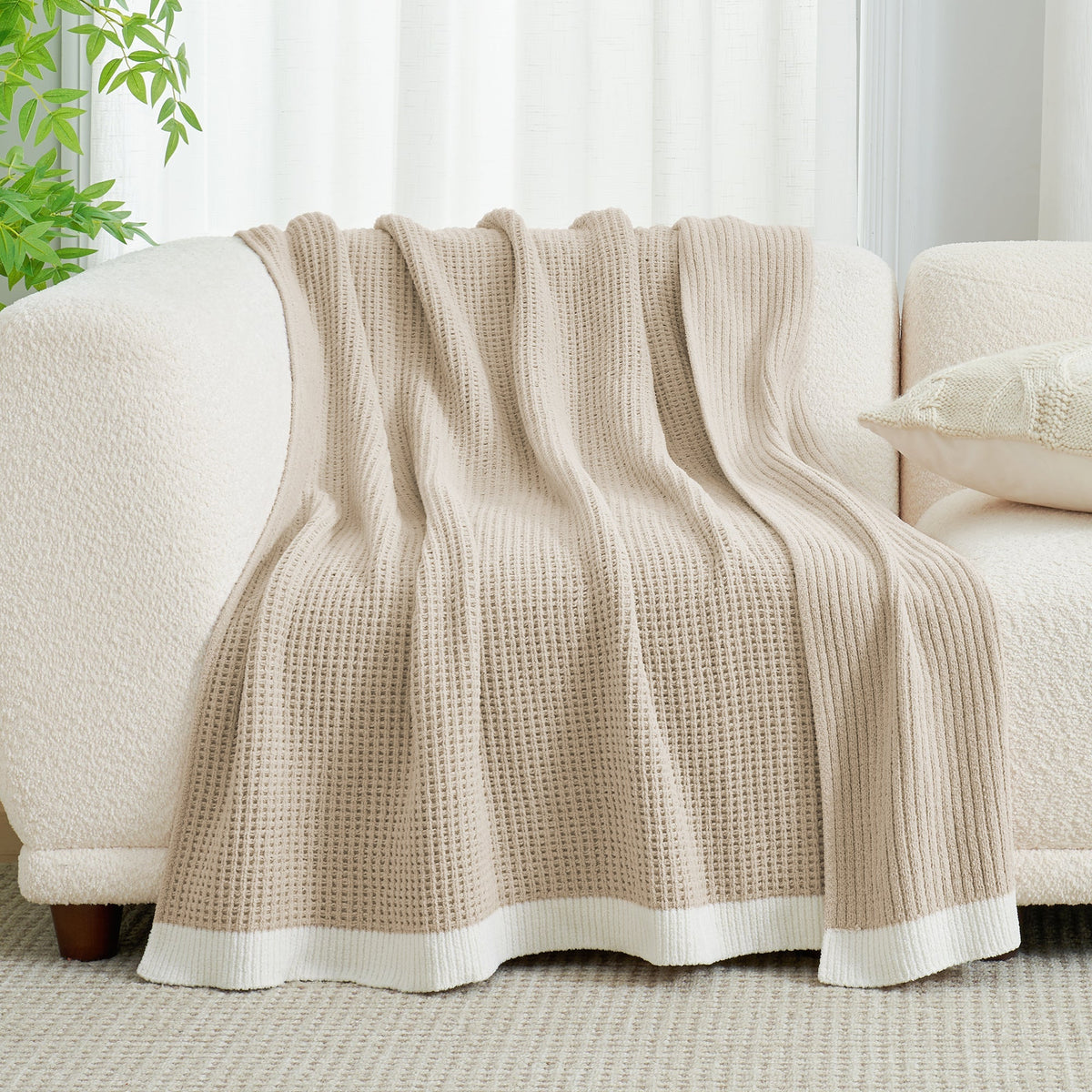Throw Blanket Chenille Waffle Knit Ultra-Soft & Machine Washable