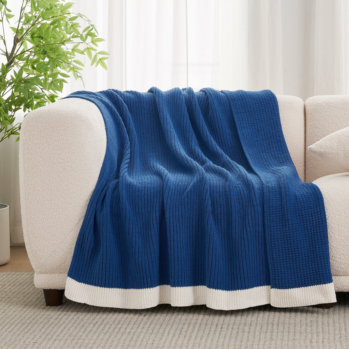 Throw Blanket Chenille Waffle Knit Ultra-Soft & Machine Washable