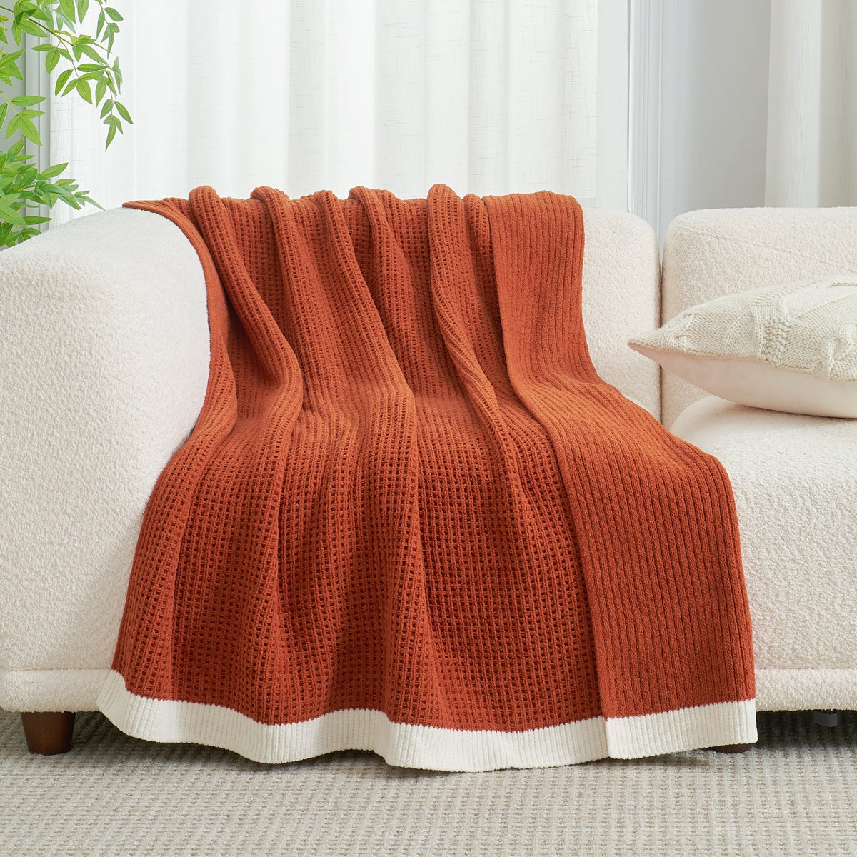 Throw Blanket Chenille Waffle Knit Ultra-Soft & Machine Washable