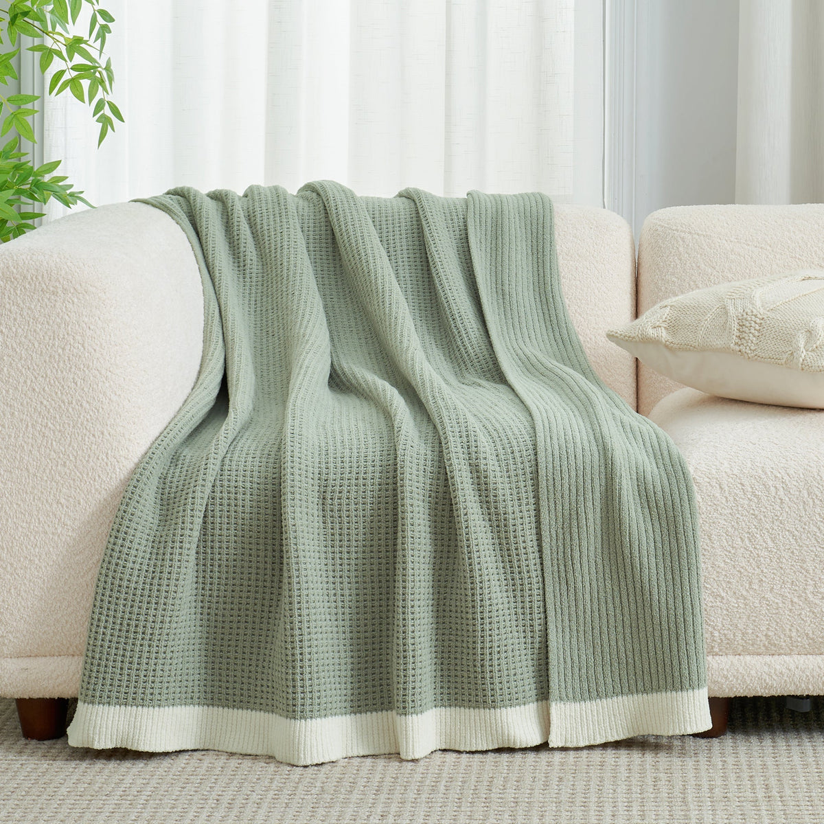 Throw Blanket Chenille Waffle Knit Ultra-Soft & Machine Washable