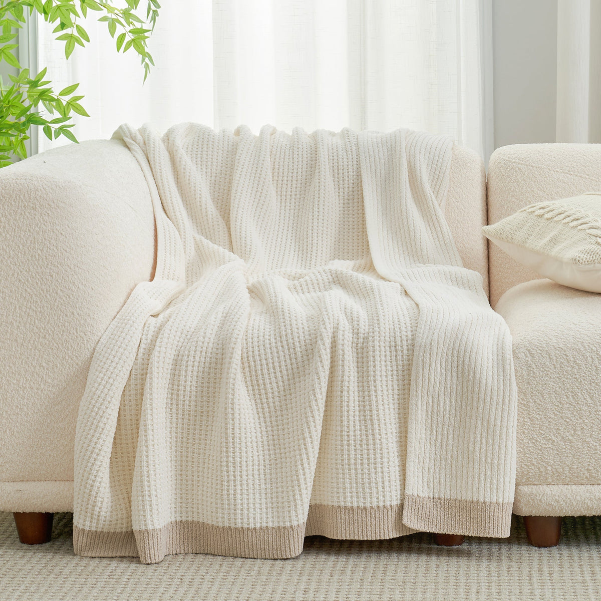 Throw Blanket Chenille Waffle Knit Ultra-Soft & Machine Washable