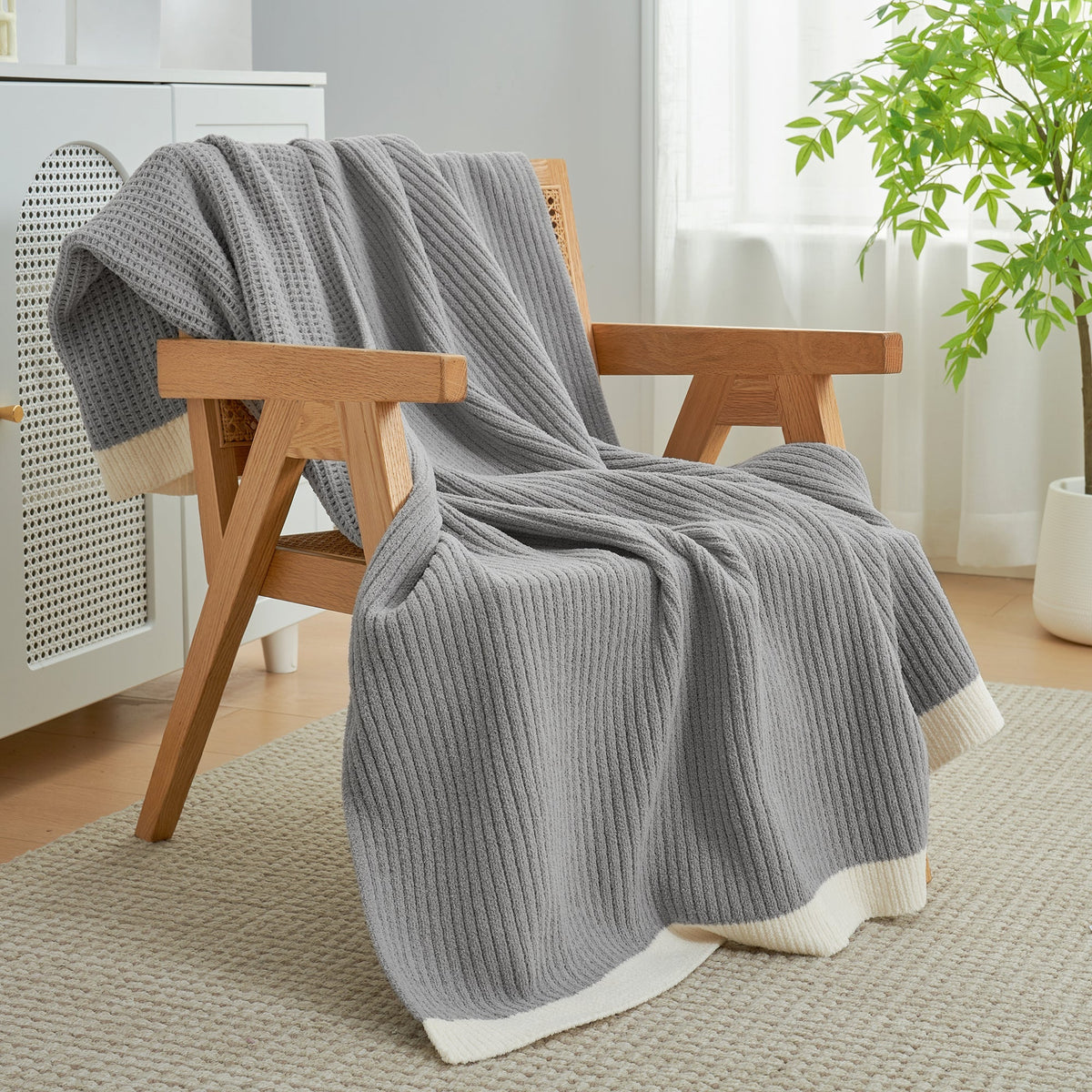 Throw Blanket Chenille Waffle Knit Ultra-Soft & Machine Washable