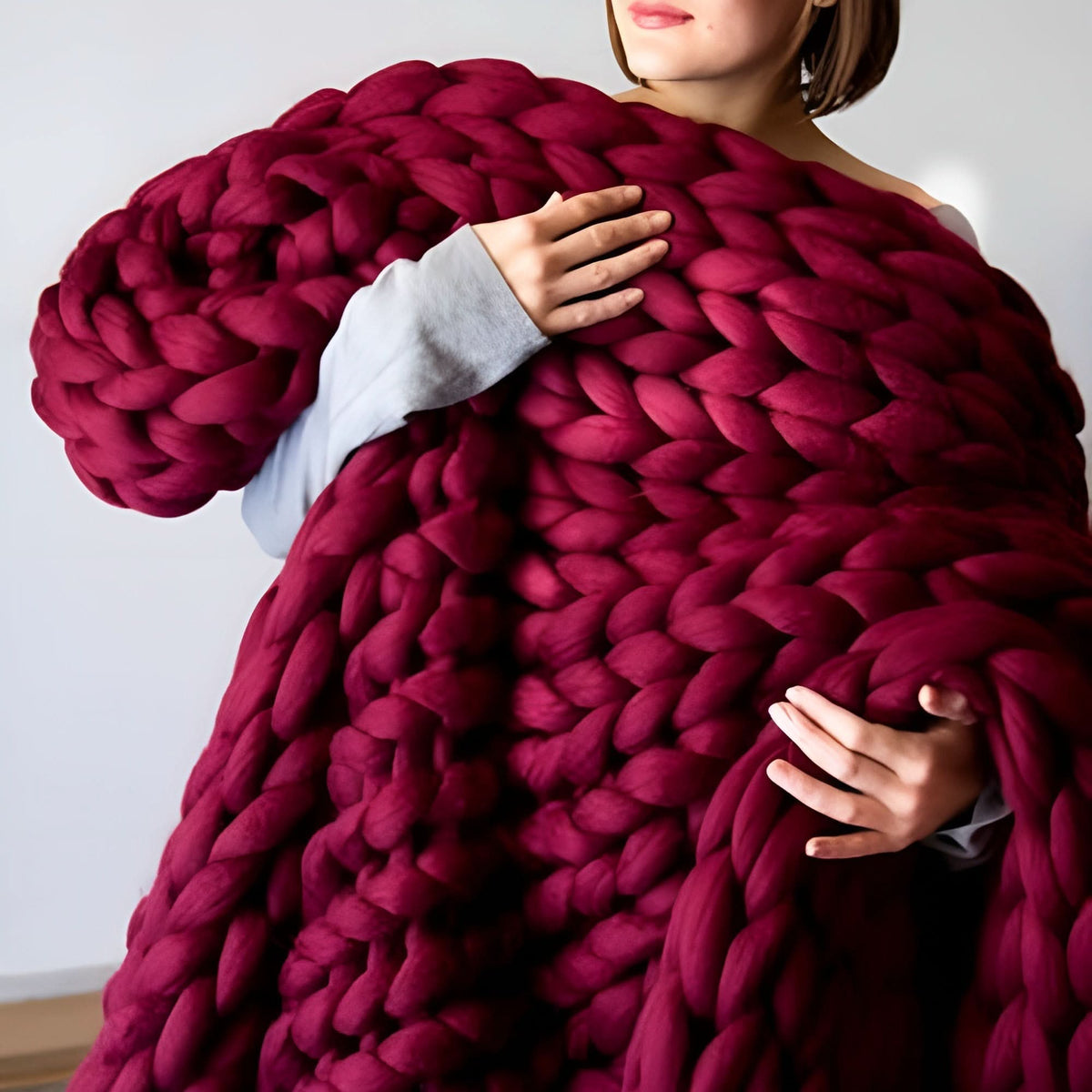 Throw Blanket Chunky Knit Plush & Warm