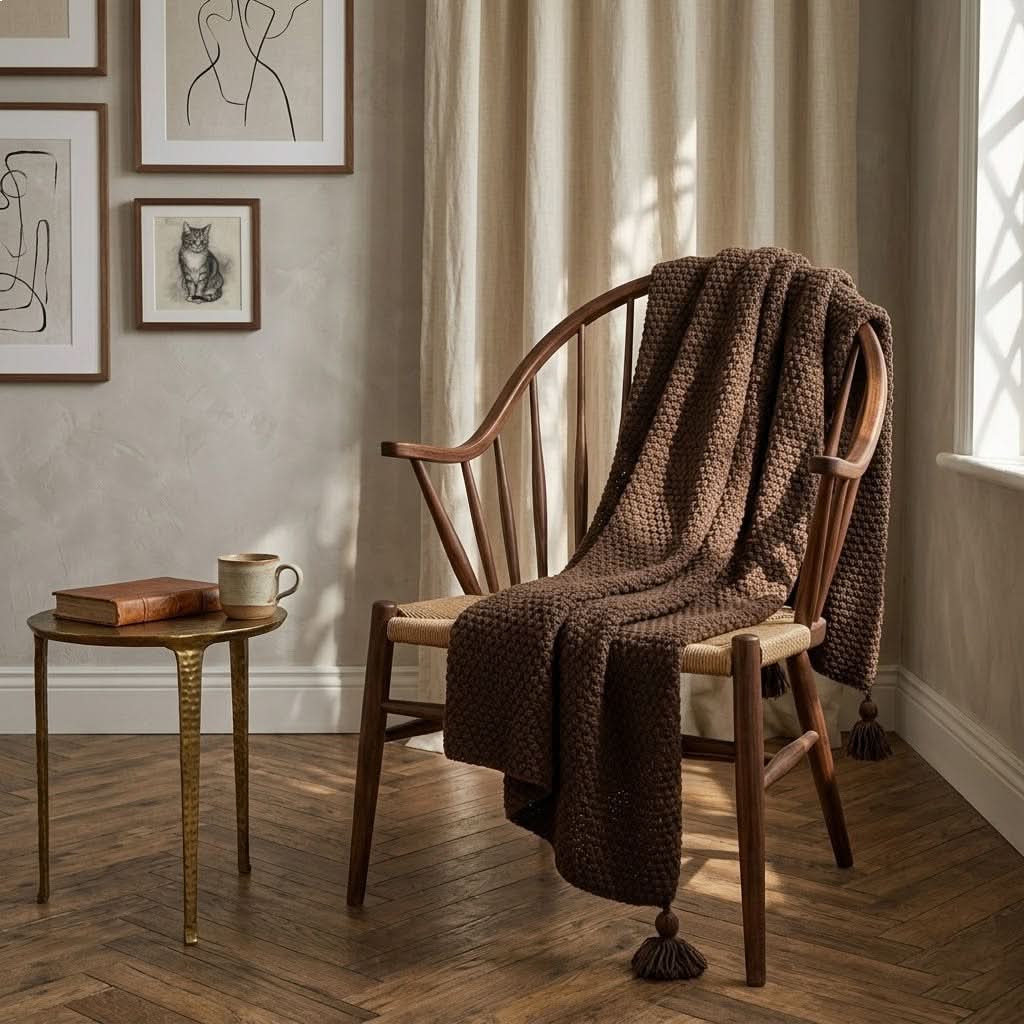 Throw Blanket Chunky Knit Scandinavian Fringe