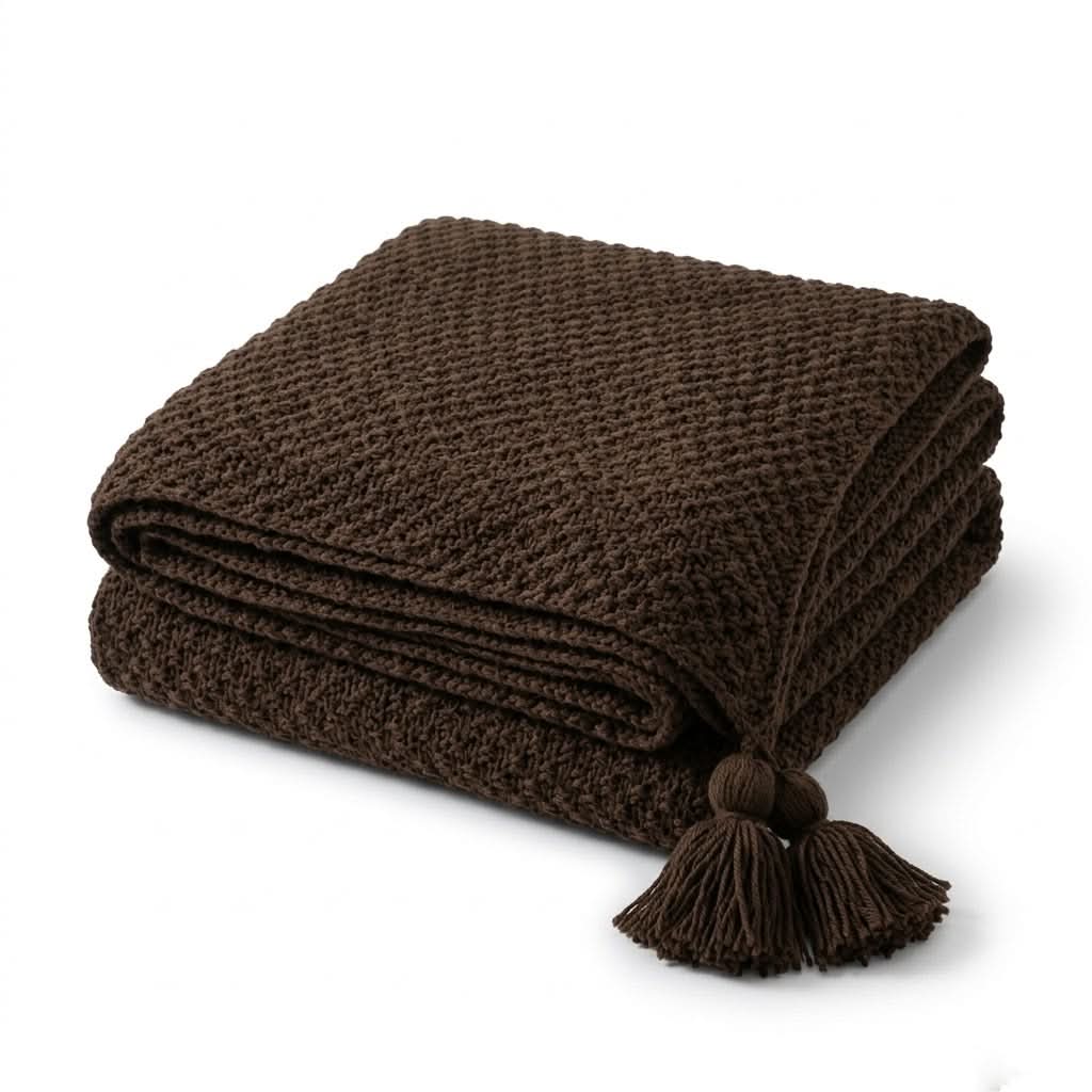 Throw Blanket Chunky Knit Scandinavian Fringe