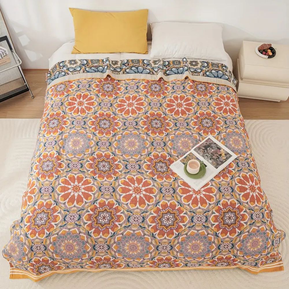 Throw Blanket Cotton Boho Floral Machine Washable