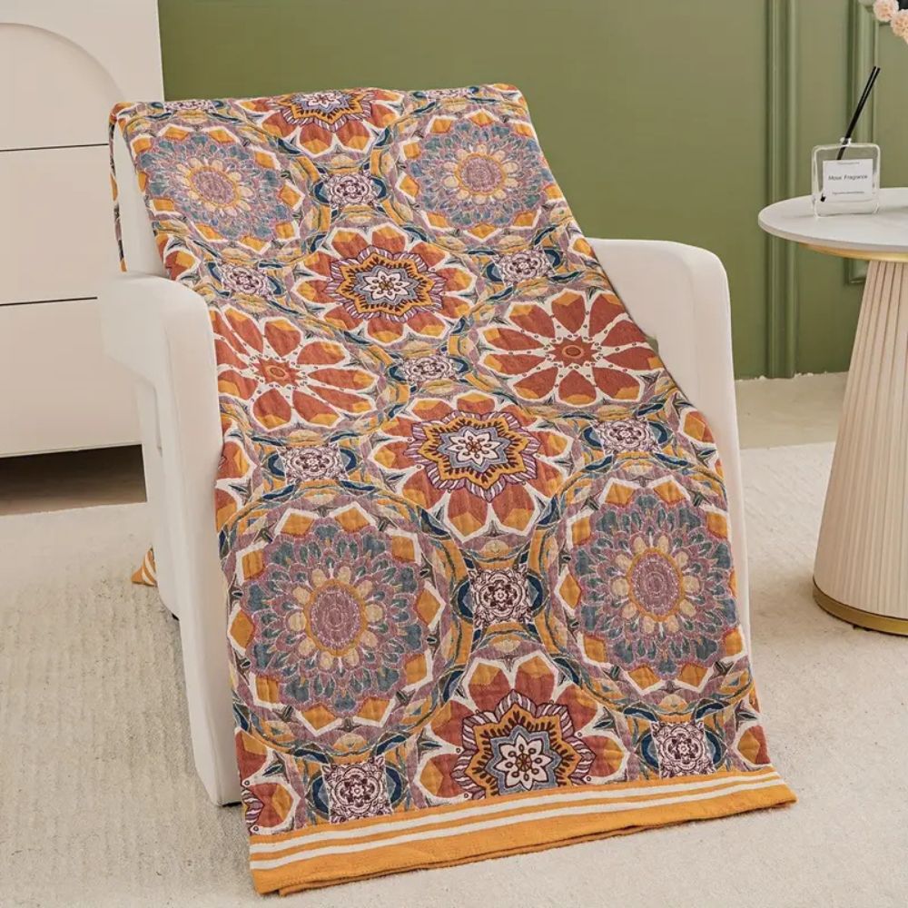 Throw Blanket Cotton Boho Floral Machine Washable