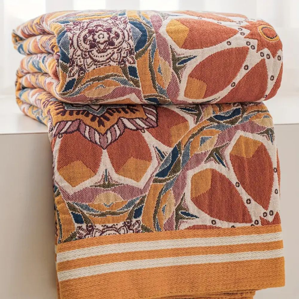 Throw Blanket Cotton Boho Floral Machine Washable