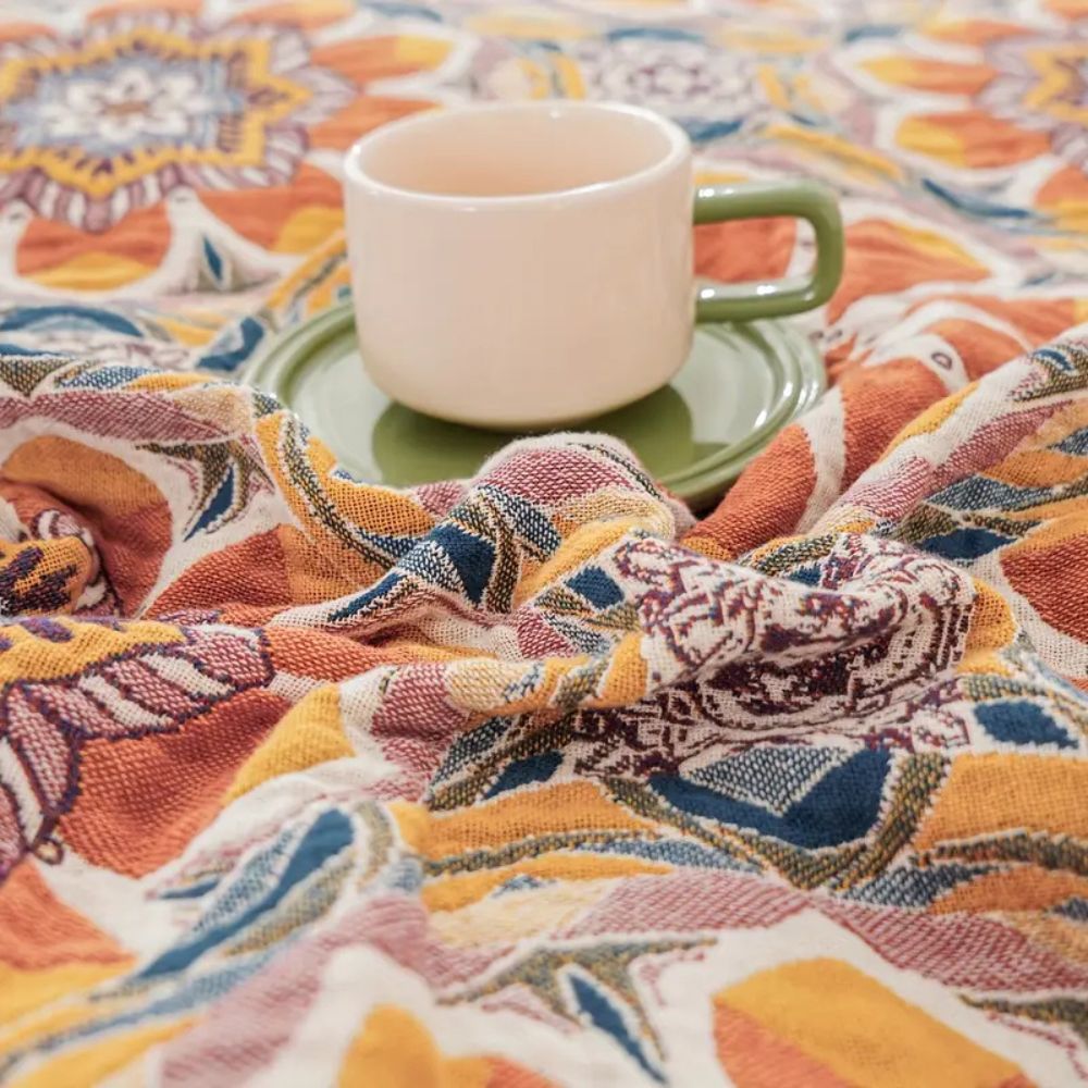 Throw Blanket Cotton Boho Floral Machine Washable