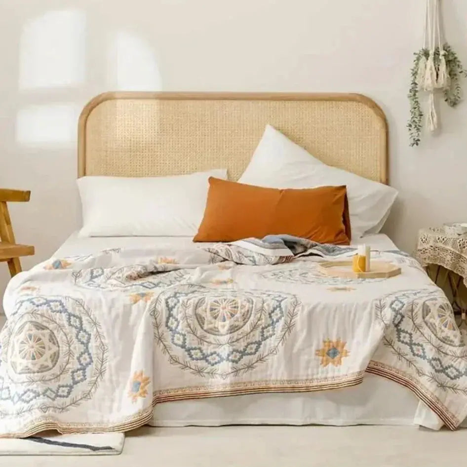 Throw Blanket Cotton Gauze Lightweight Breathable Nordic Boho Fringe