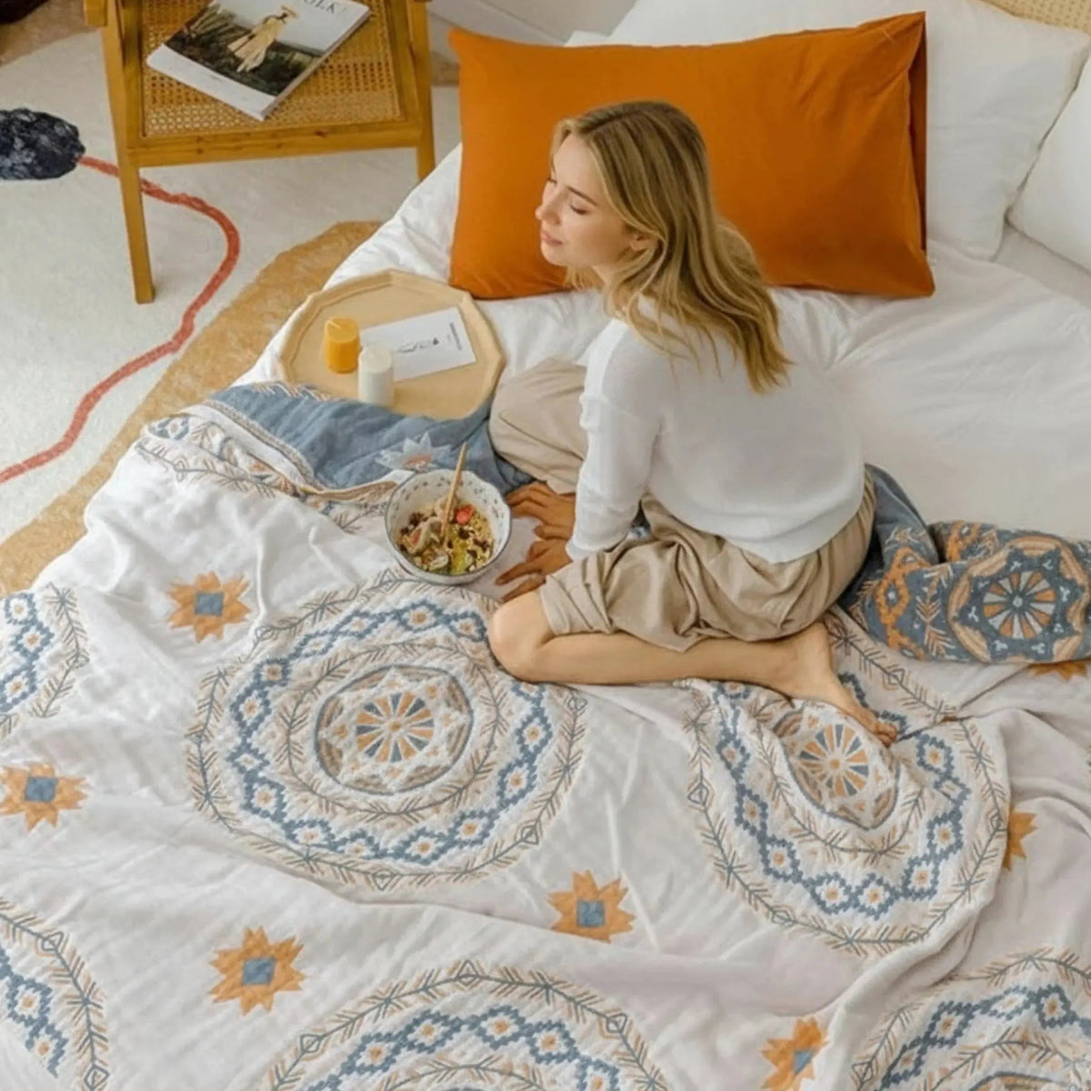Throw Blanket Cotton Gauze Lightweight Breathable Nordic Boho Fringe