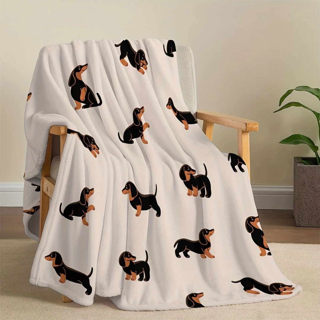 Throw Blanket Dachshund Print Plush Fleece Machine Washable