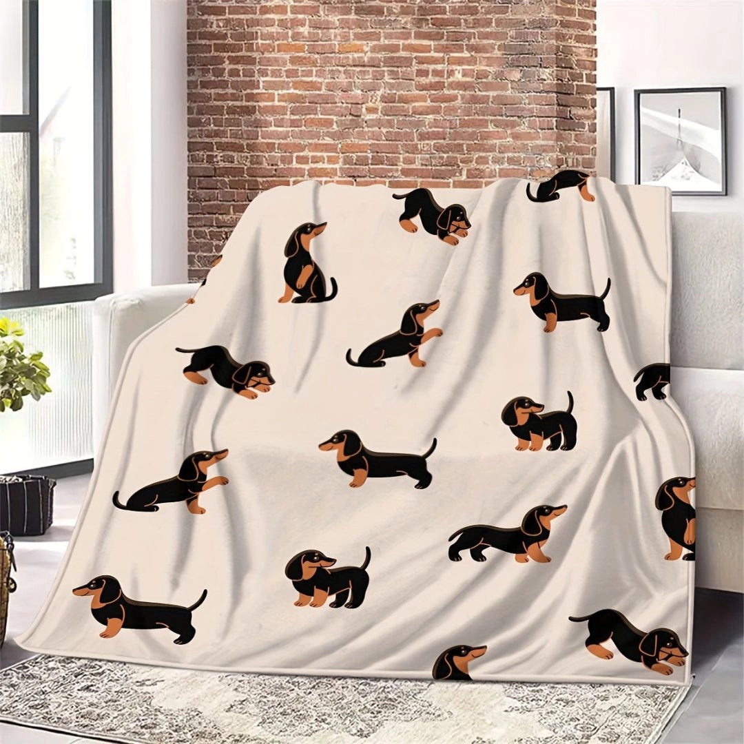 Throw Blanket Dachshund Print Plush Fleece Machine Washable