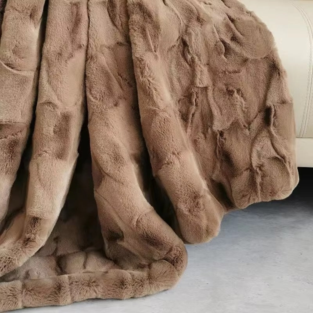 Throw Blanket Dual-Layer Faux Mink & Microfiber Machine Washable