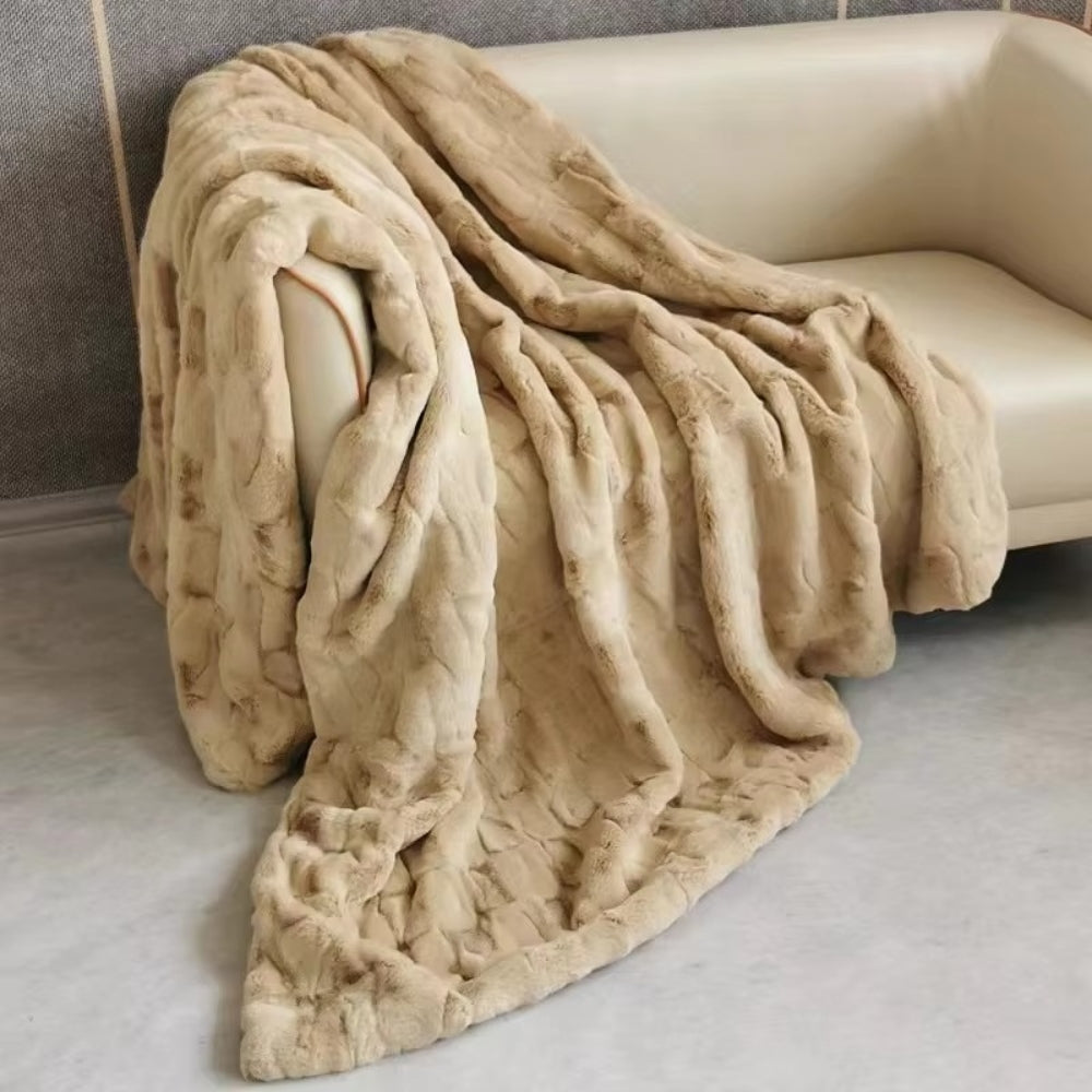 Throw Blanket Dual-Layer Faux Mink & Microfiber Machine Washable