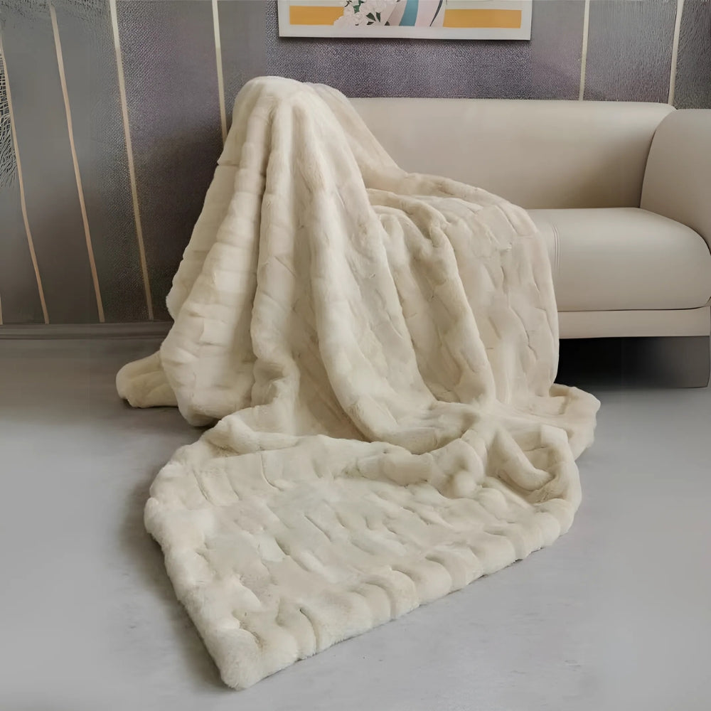 Throw Blanket Dual-Layer Faux Mink & Microfiber Machine Washable