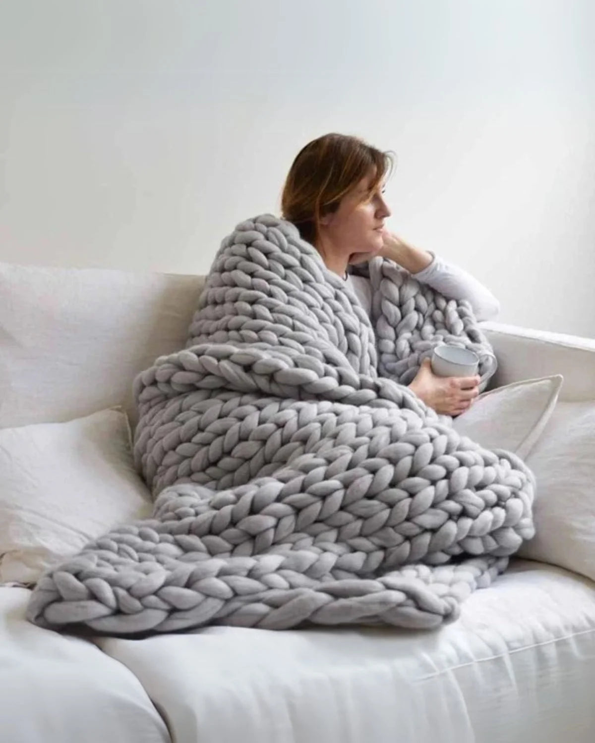 Throw Blanket Hand-Knitted Chunky Chenille Breathable Knit