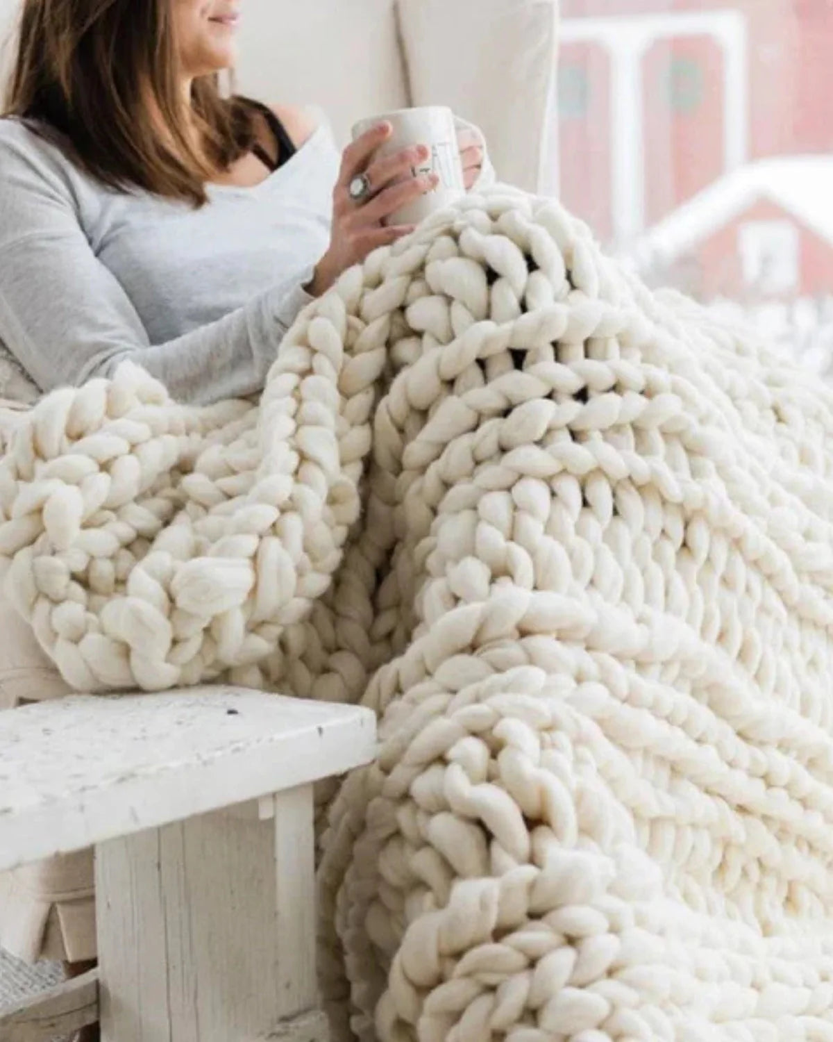 Throw Blanket Hand-Knitted Chunky Chenille Breathable Knit