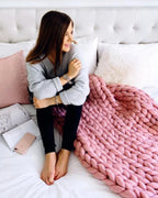 Throw Blanket Hand-Knitted Chunky Chenille Breathable Knit