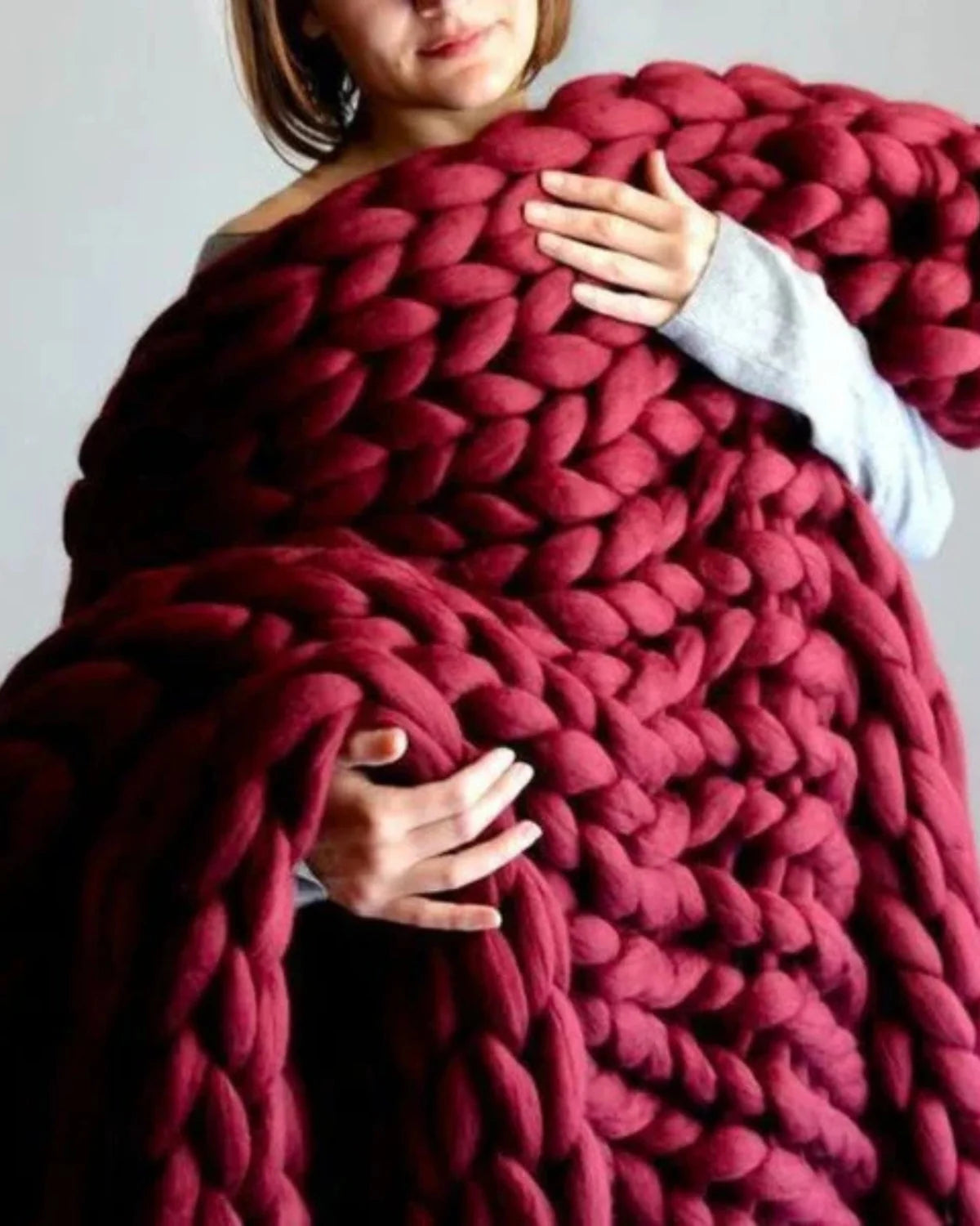 Throw Blanket Hand-Knitted Chunky Chenille Breathable Knit