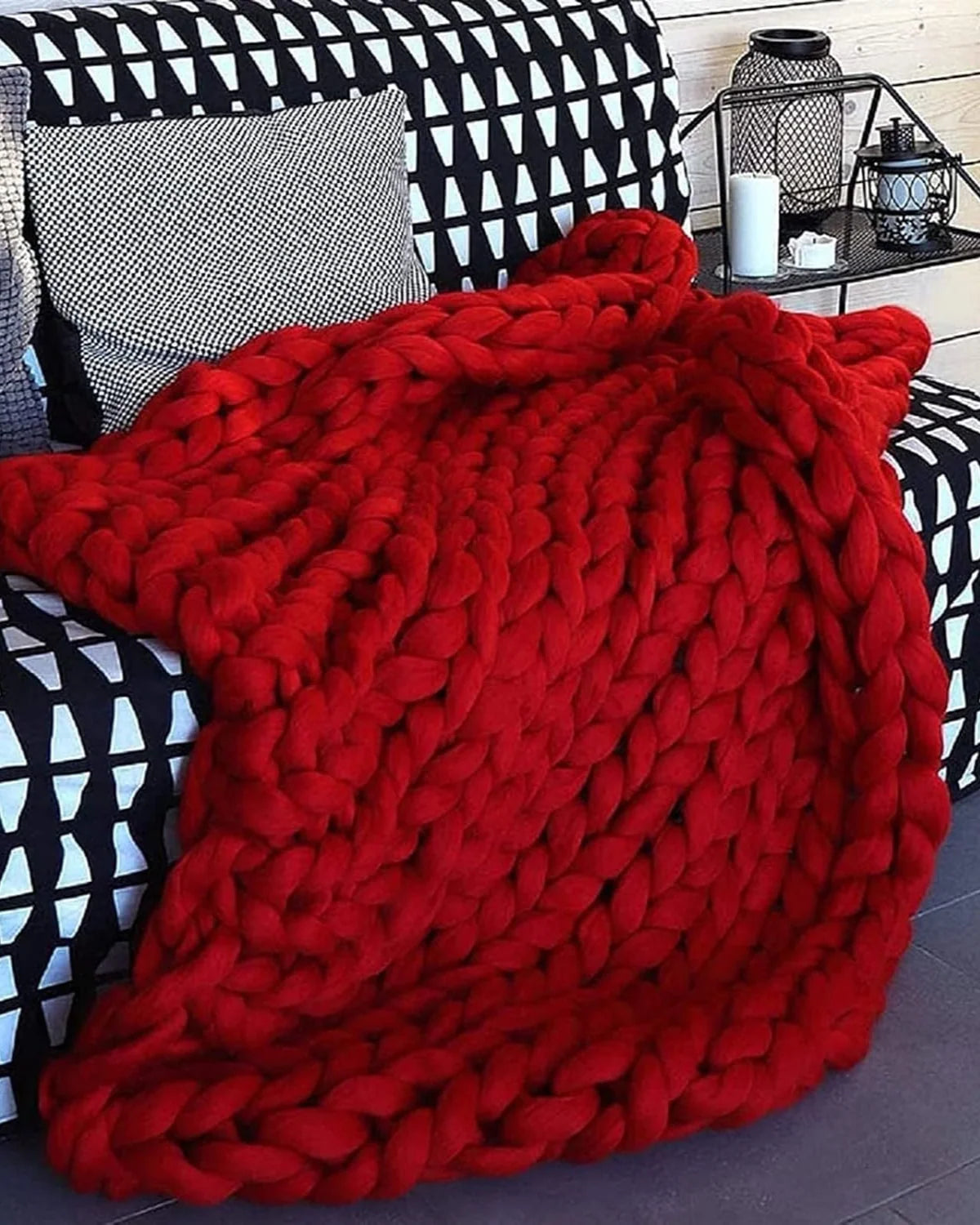 Throw Blanket Hand-Knitted Chunky Chenille Breathable Knit