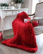 Throw Blanket Hand-Knitted Chunky Chenille Breathable Knit