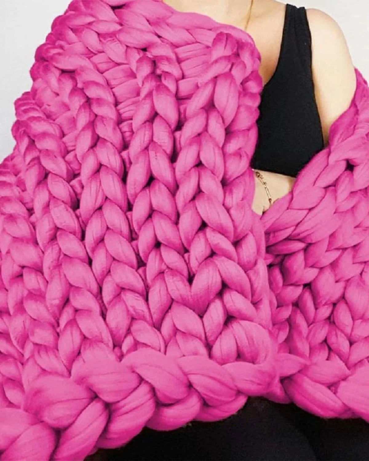 Throw Blanket Hand-Knitted Chunky Chenille Breathable Knit