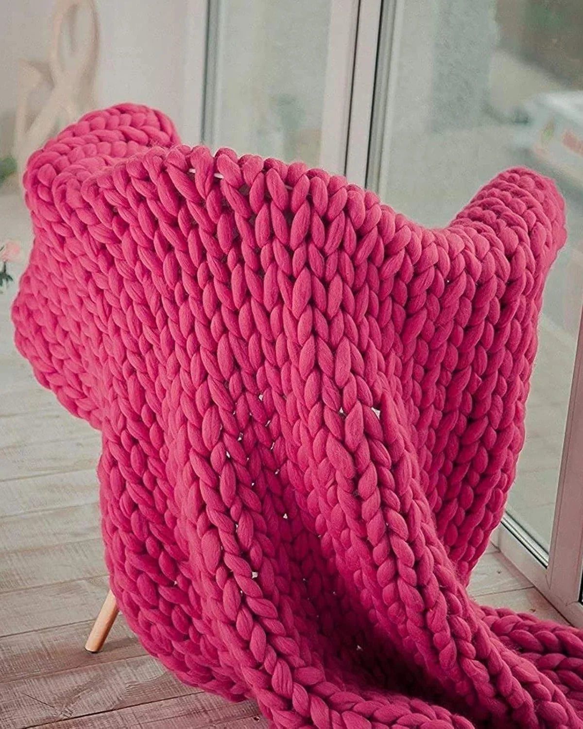 Throw Blanket Hand-Knitted Chunky Chenille Breathable Knit