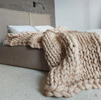 Throw Blanket Hand-Knitted Natural Fiber All-Season