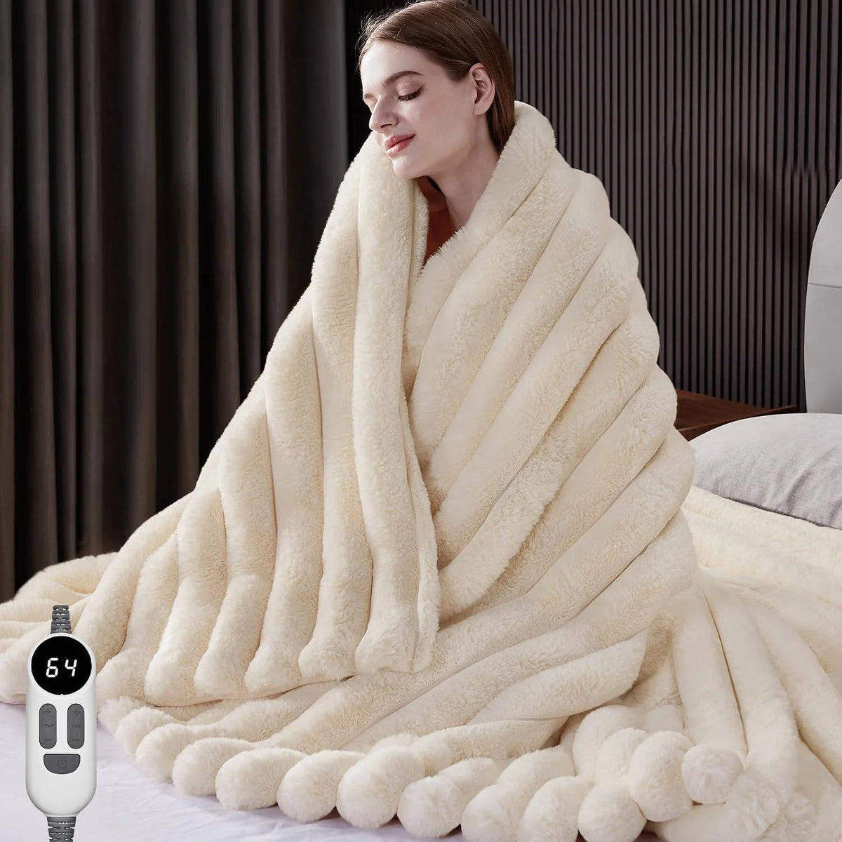 Throw Blanket Heated Plush Faux Fur 12 Heat Settings