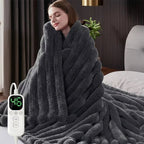 Throw Blanket Heated Plush Faux Fur 12 Heat Settings