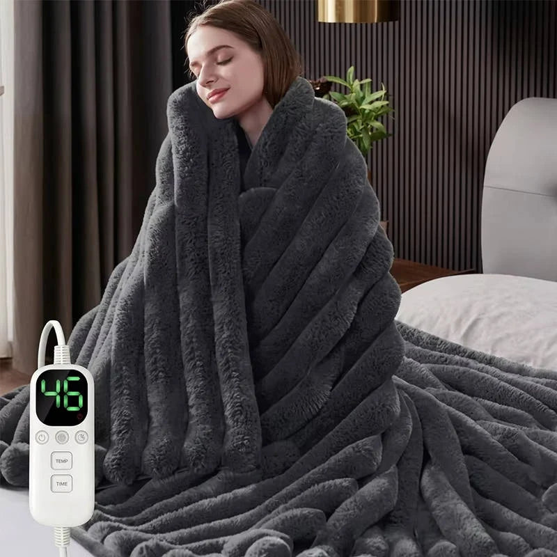 Throw Blanket Heated Plush Faux Fur 12 Heat Settings