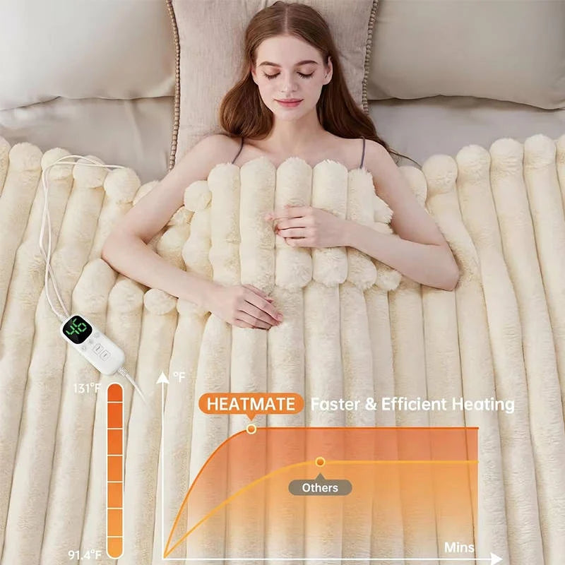 Throw Blanket Heated Plush Faux Fur 12 Heat Settings