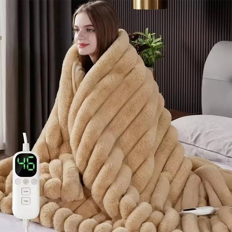 Throw Blanket Heated Plush Faux Fur 12 Heat Settings