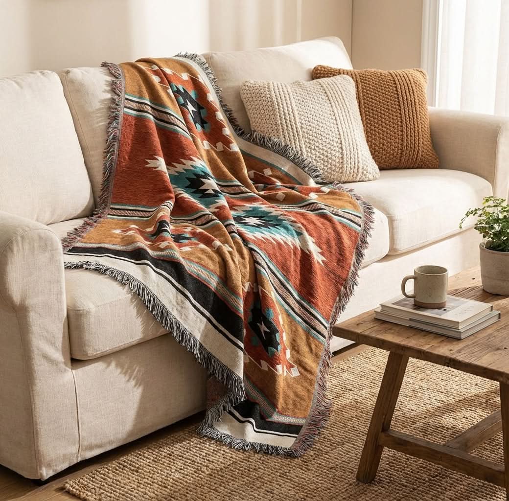 Throw Blanket Jacquard Boho Aztec Reversible