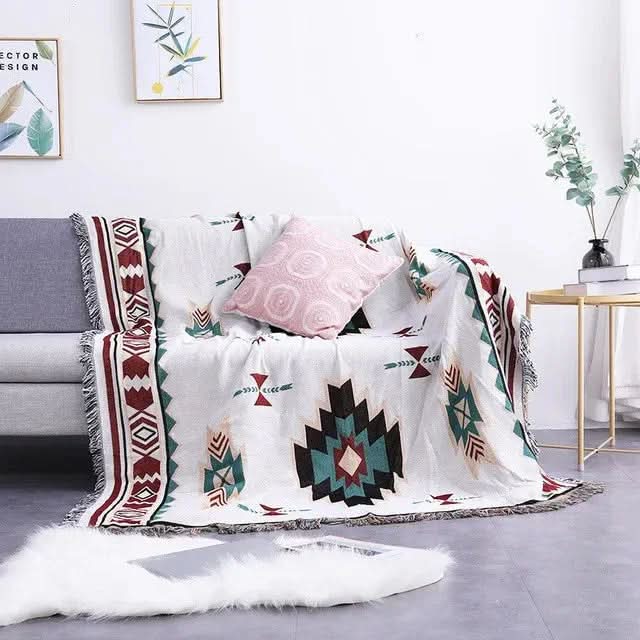 Throw Blanket Jacquard Boho Aztec Reversible