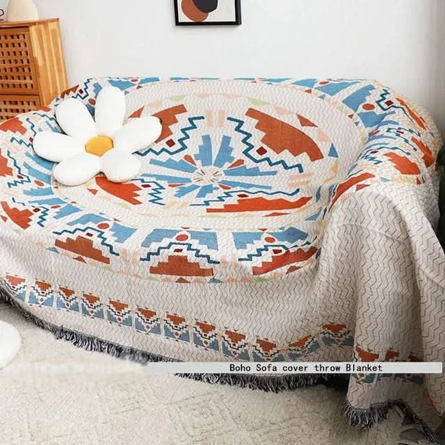 Throw Blanket Jacquard Boho Aztec Reversible
