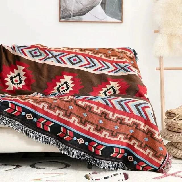 Throw Blanket Jacquard Boho Aztec Reversible