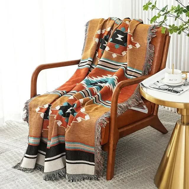 Throw Blanket Jacquard Boho Aztec Reversible