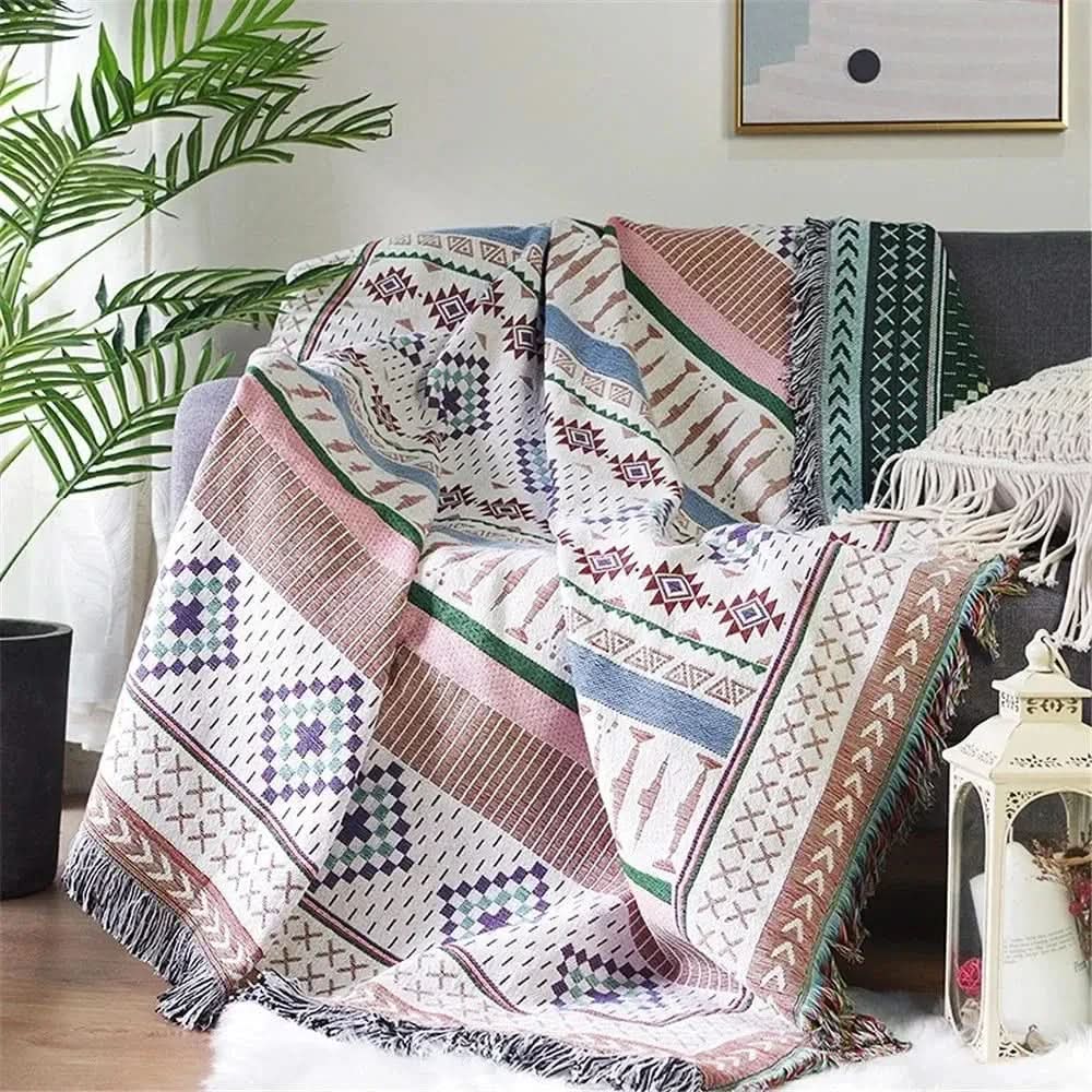 Throw Blanket Jacquard Boho Aztec Reversible