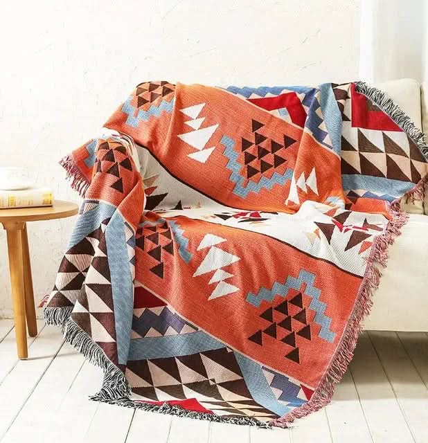 Throw Blanket Jacquard Boho Aztec Reversible