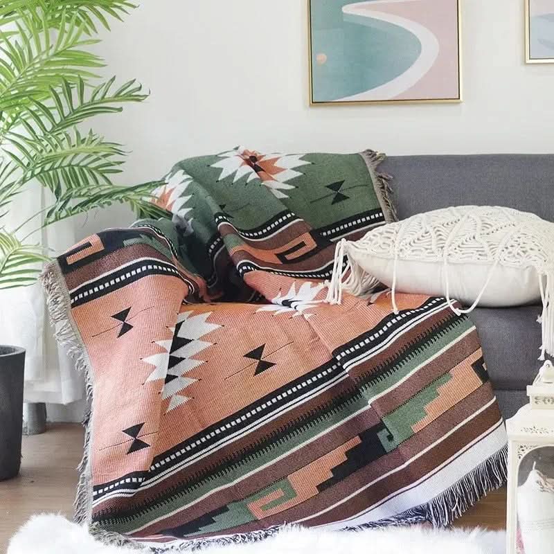 Throw Blanket Jacquard Boho Aztec Reversible
