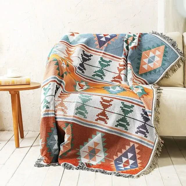 Throw Blanket Jacquard Boho Aztec Reversible