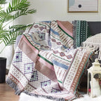 Throw Blanket Jacquard Woven Multicolored Braided Fringes