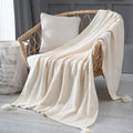 Throw Blanket Knitted Acrylic Plaid Beige