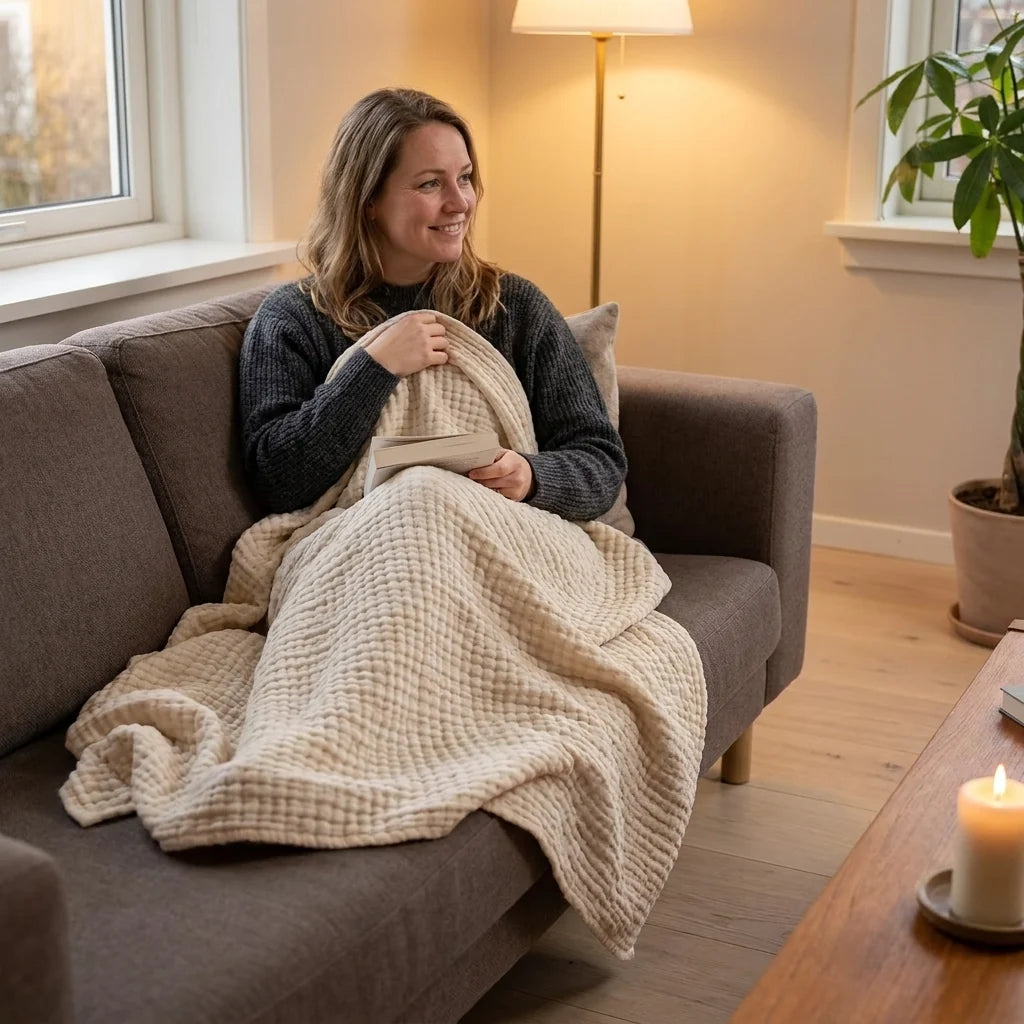 Throw Blanket Layered Waffle Weave 100% Cotton